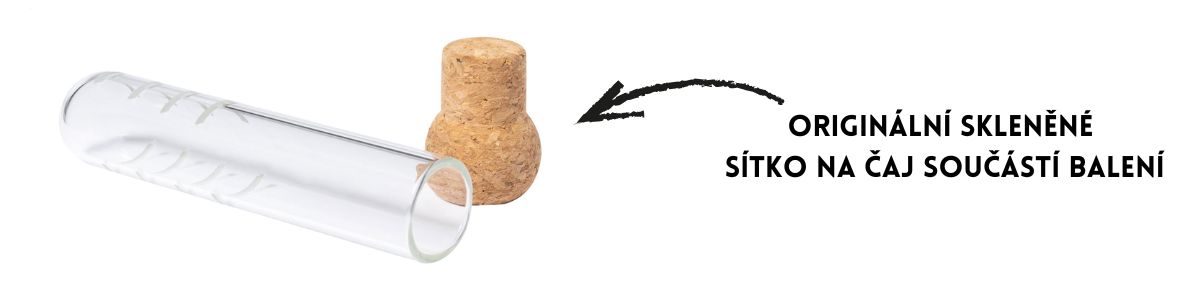 Originální skleněné sítko na čaj součástí balení.